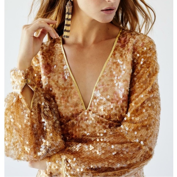 FREE PEOPLE Stars Align Sequin Dress Mini Size 6 - Picture 2 of 10